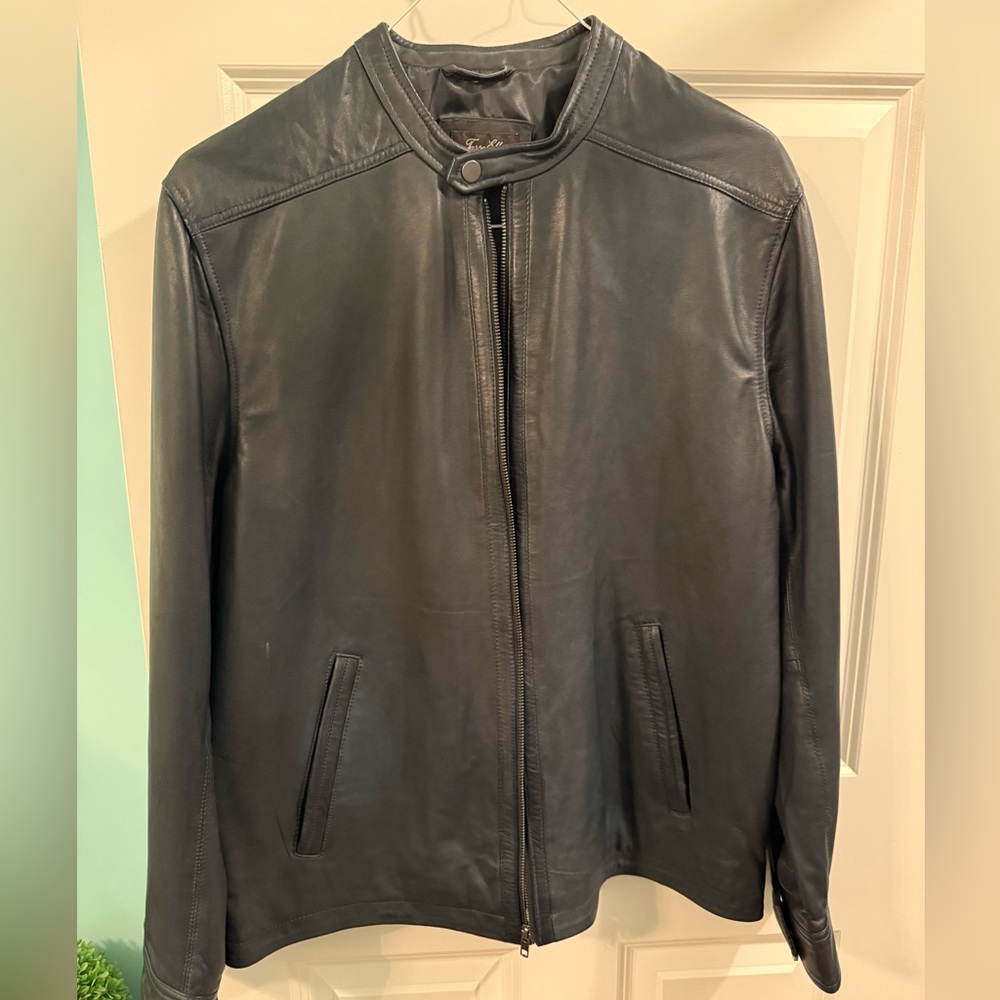 Tasso Elba Mens Large Navy Leather Jacket